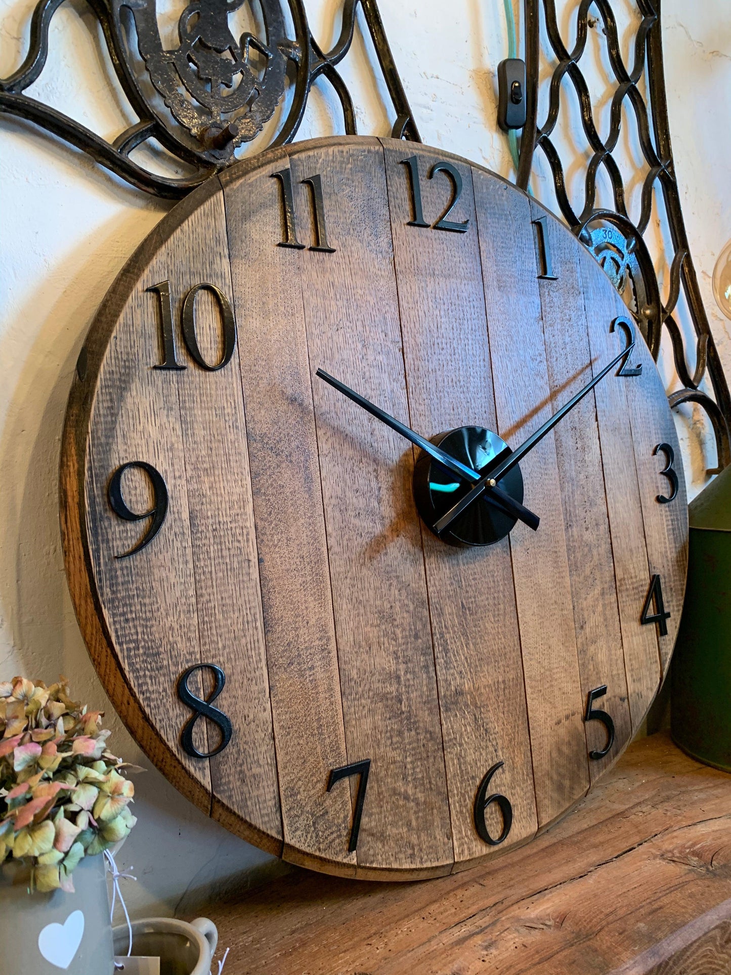 Whiskey Barrel Clock Oak Finish Made to Order