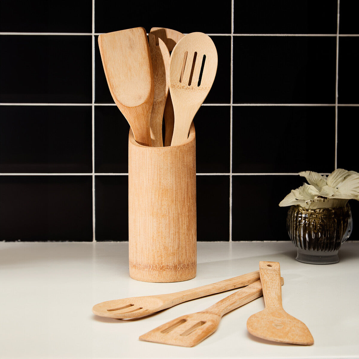 Bamboo Kitchen Tool Set With Holder