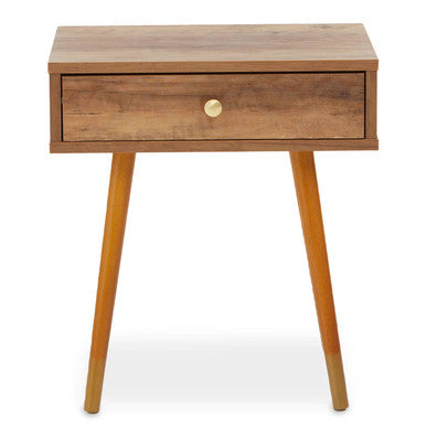 Natural Brown Wood Effect Bedside Table with 1 Drawer