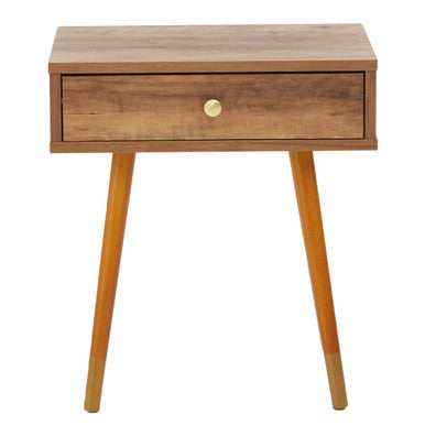 Natural Brown Wood Effect Bedside Table with 1 Drawer