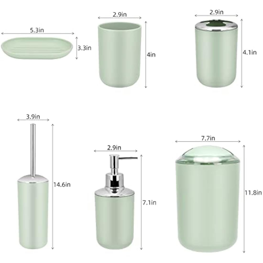 6 Piece Green Bathroom Accessories Set