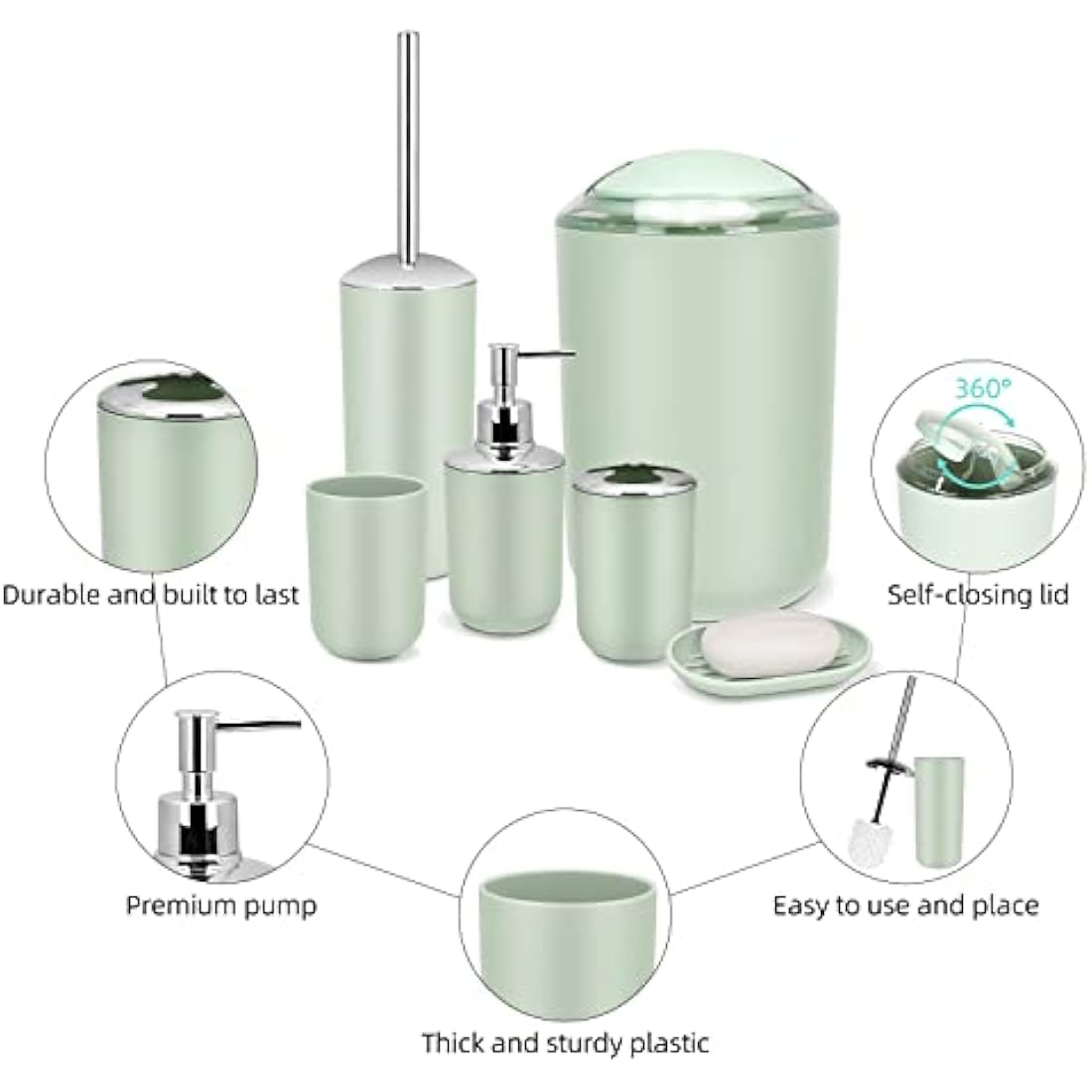 6 Piece Green Bathroom Accessories Set