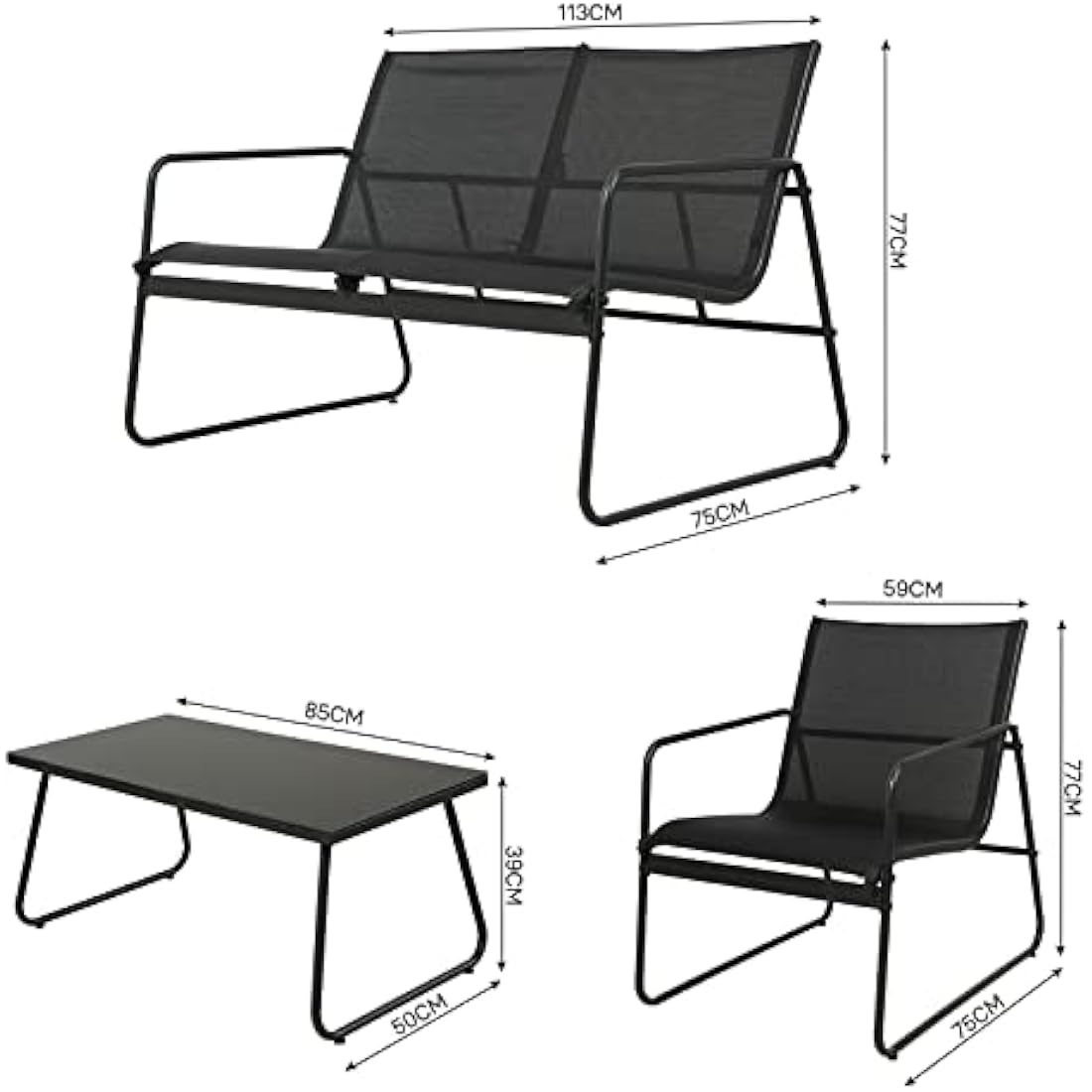 Grand patio Conversation Sets 4 Pieces, Garden Table, 2 Chairs, Loveseat