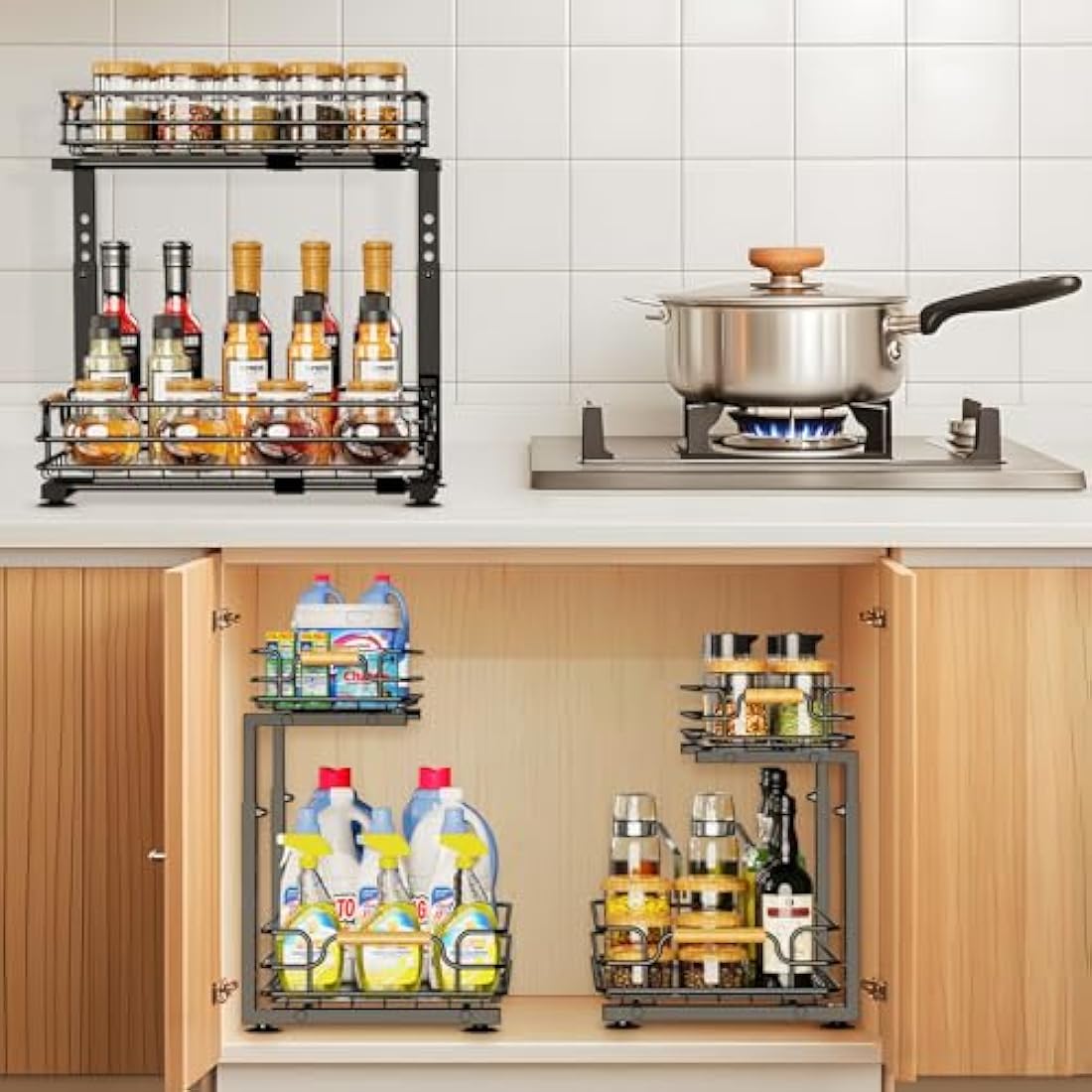 2 Tier Metal Under Sink Storage Slide Out Shelf