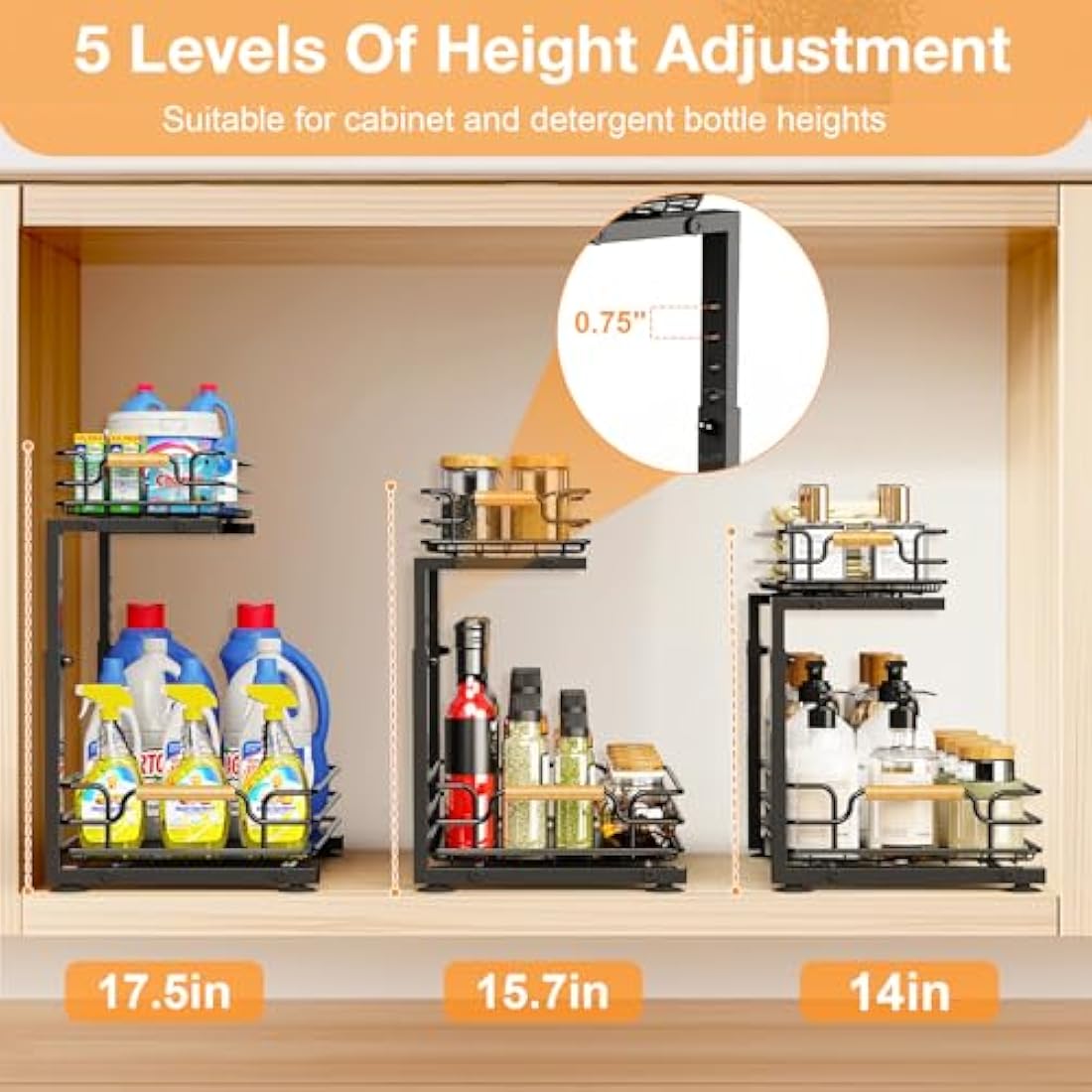 2 Tier Metal Under Sink Storage Slide Out Shelf