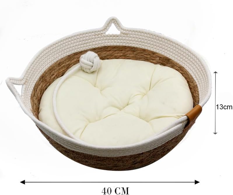 Rattan Cat Basket Bed with Cotton Cushion and Pillow