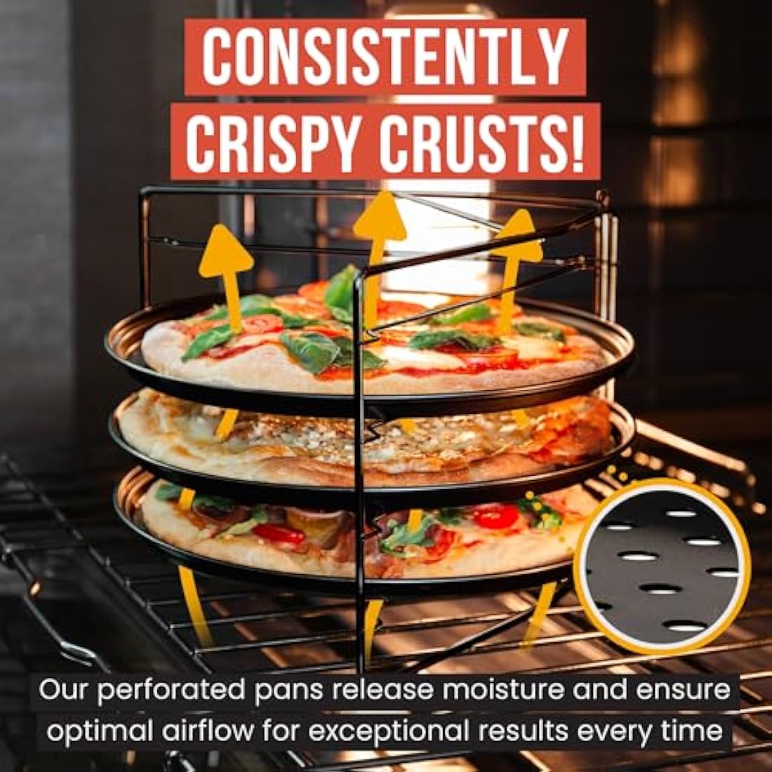 Pizza Baking Set with 3 Pizza Pans and Pizza Rack