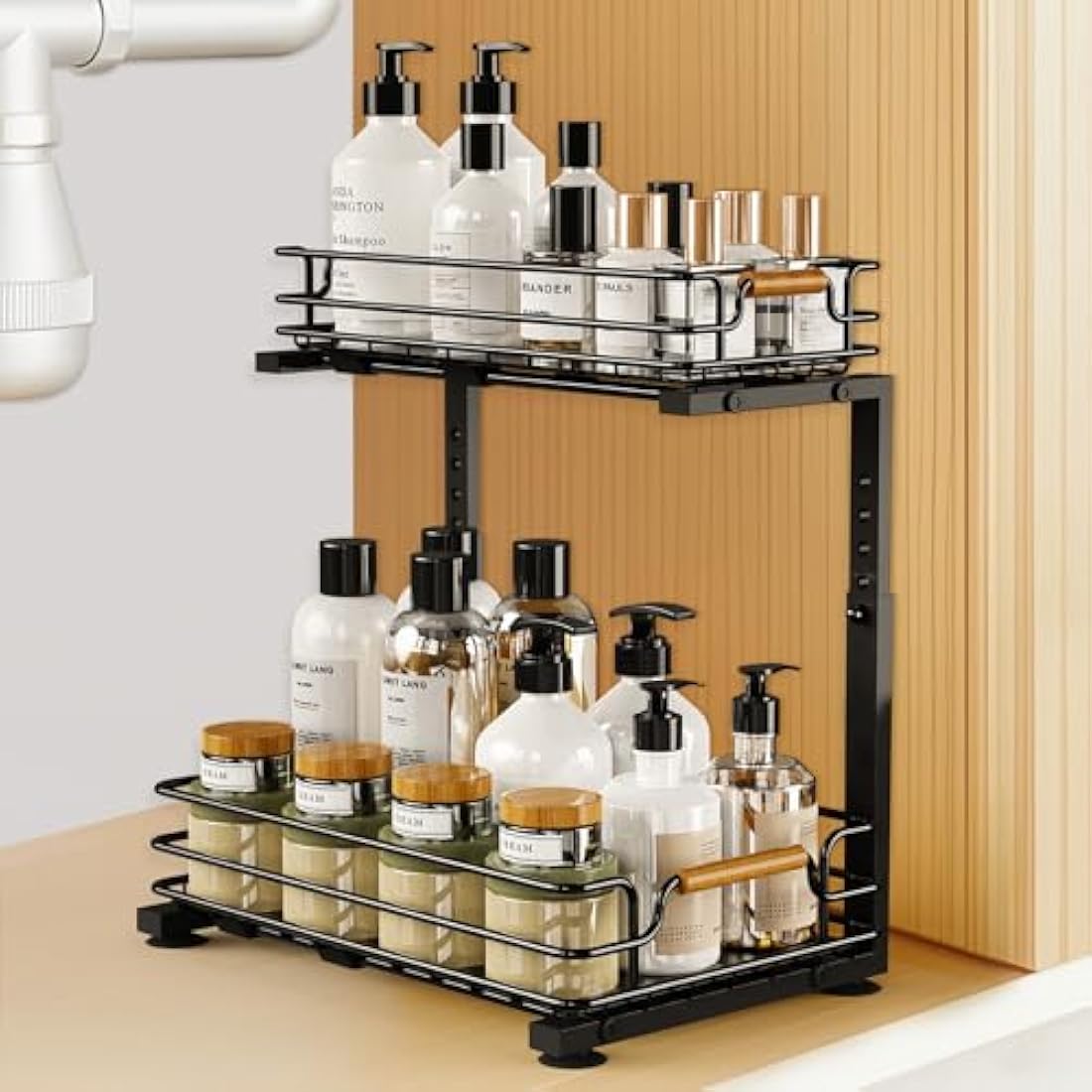 2 Tier Metal Under Sink Storage Slide Out Shelf