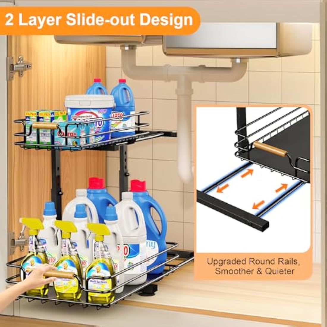 2 Tier Metal Under Sink Storage Slide Out Shelf