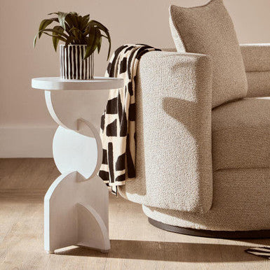 Mango Wood Abstract Side Table with Sculpted Geometric Base