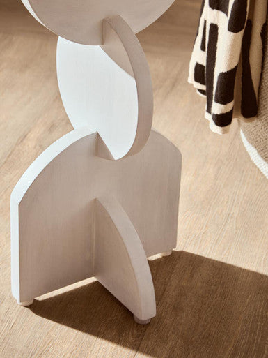 Mango Wood Abstract Side Table with Sculpted Geometric Base