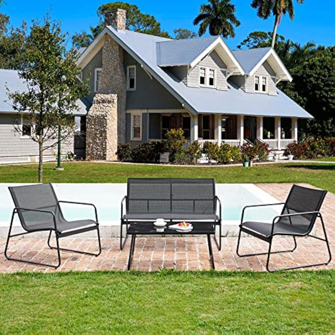 Grand patio Conversation Sets 4 Pieces, Garden Table, 2 Chairs, Loveseat