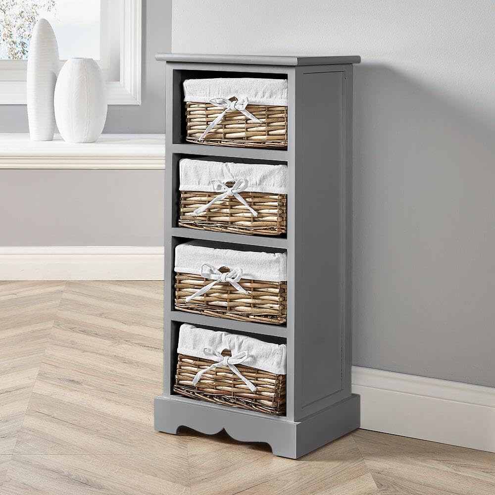 Storage Unit, Woven Willow Wicker Baskets, 4 Drawer Cabinet
