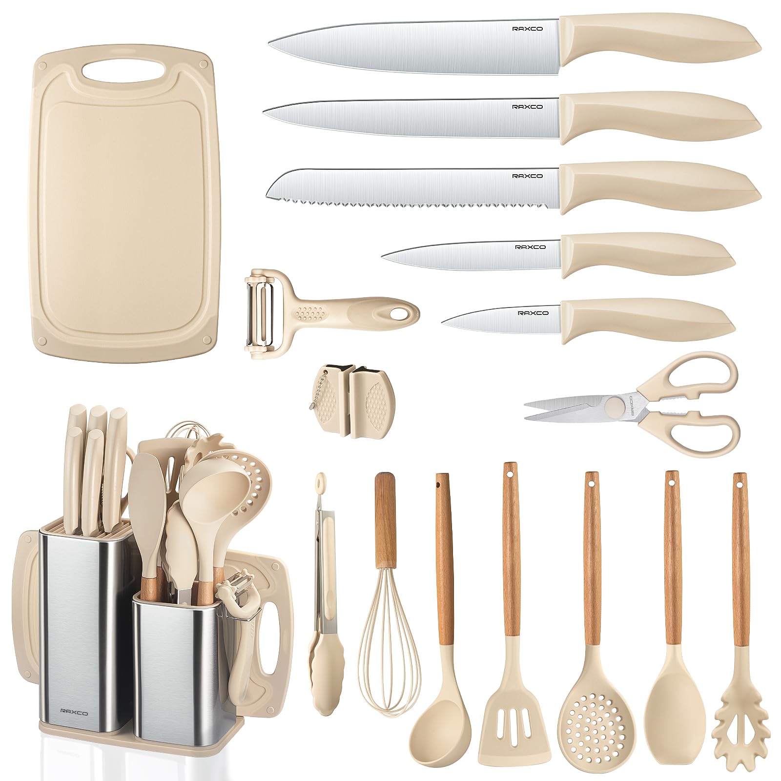 18-Piece Kitchen Utensils with 5-Piece Knife Sets and 7-Piece Silicone Spatula