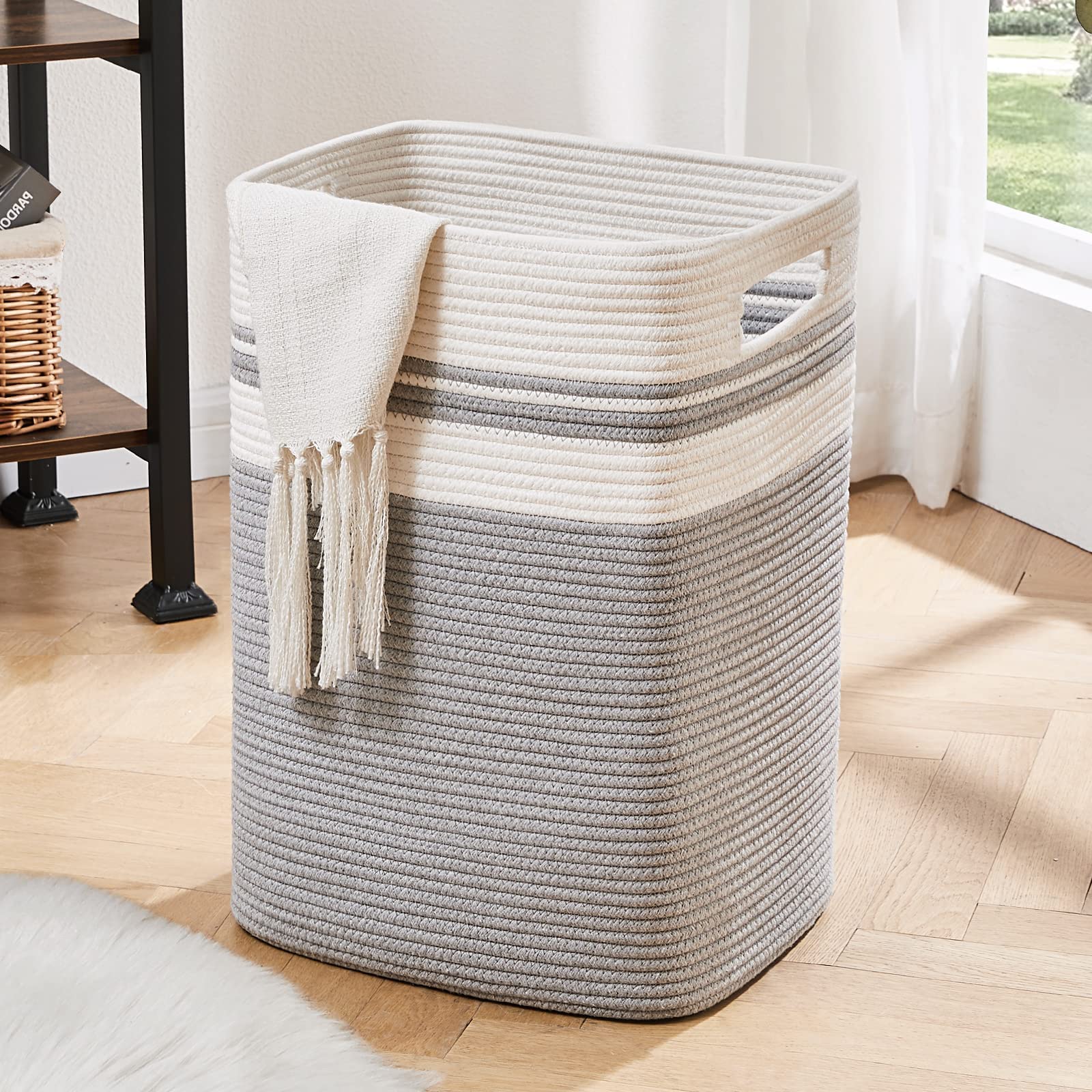 Laundry Hamper - Tall Cotton Storage Basket With Handles