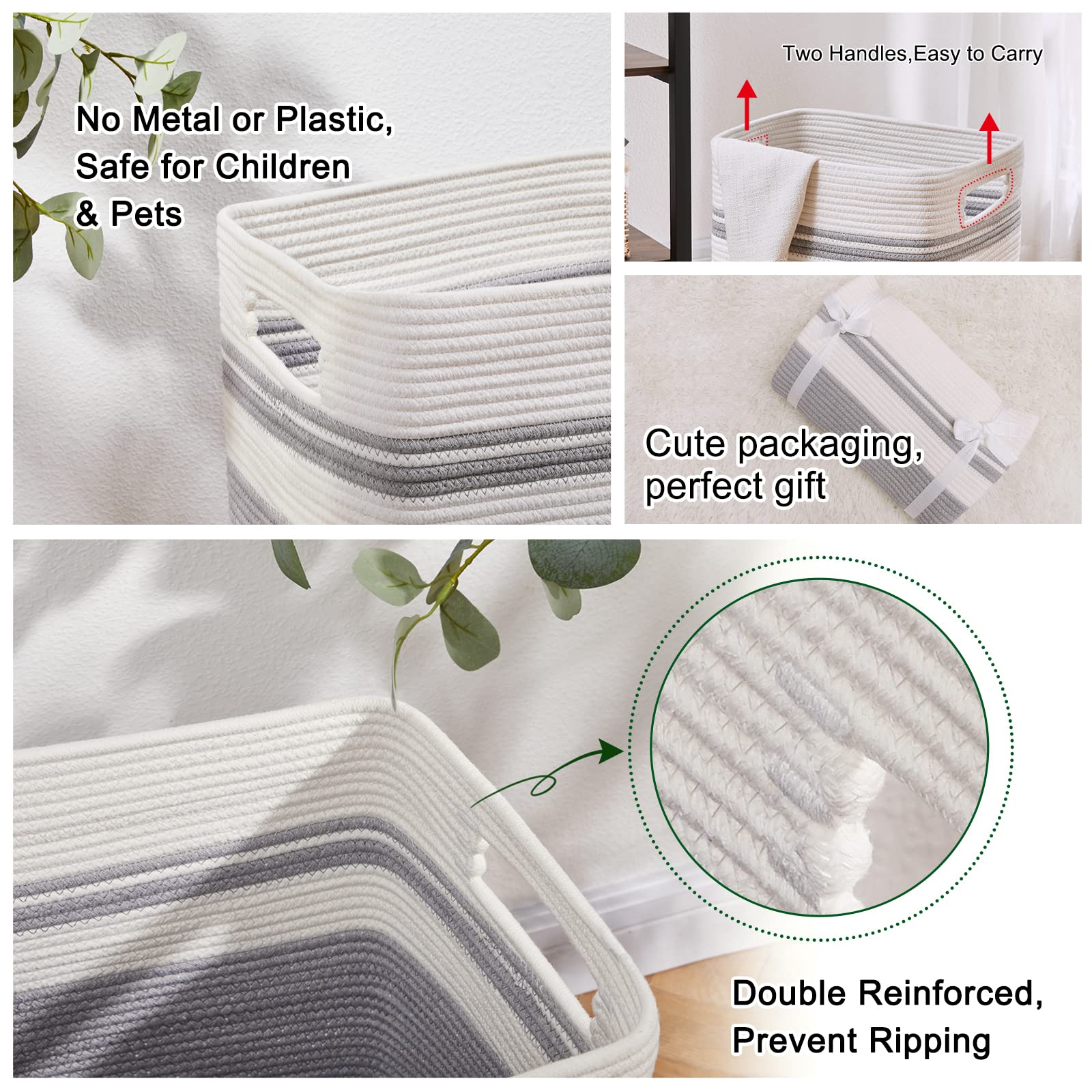 Laundry Hamper - Tall Cotton Storage Basket With Handles