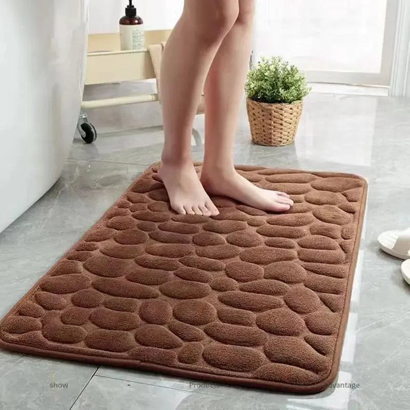 3D Non Slip Bathroom Mat Cobblestone Embossed