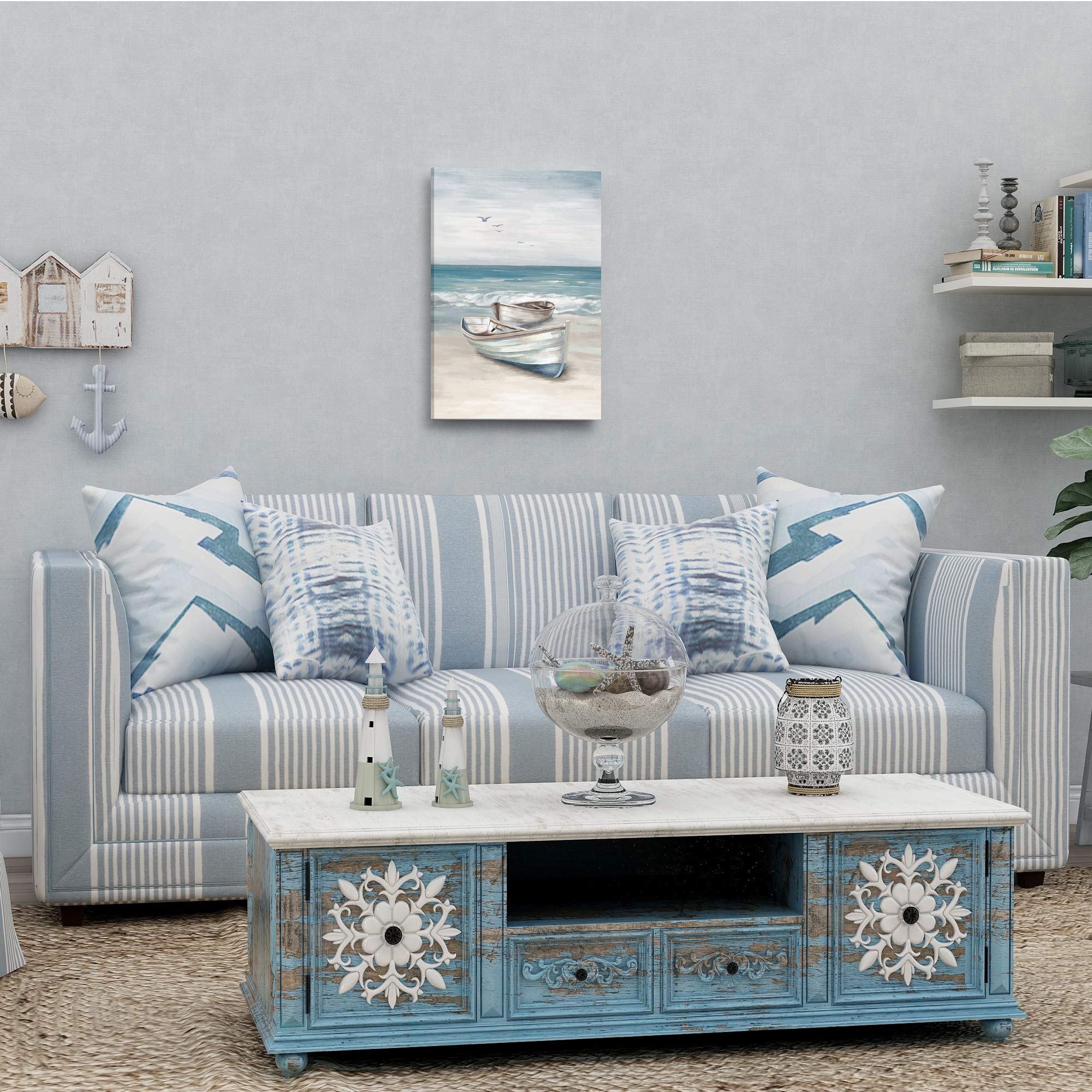 Sandy Beach Pictures Boat Coastal Artwork Framed