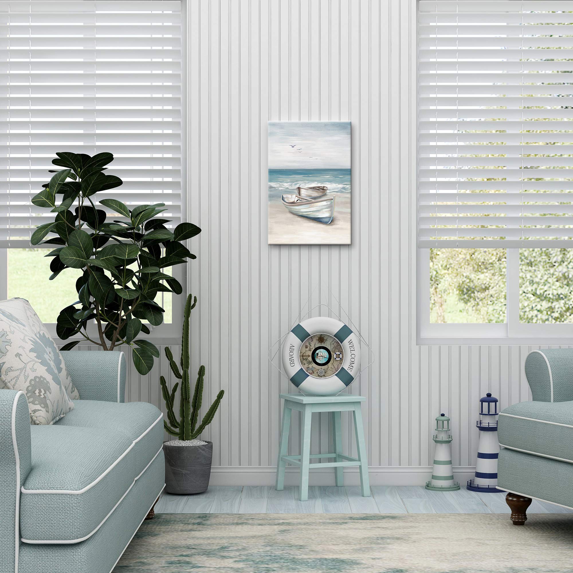 Sandy Beach Pictures Boat Coastal Artwork Framed