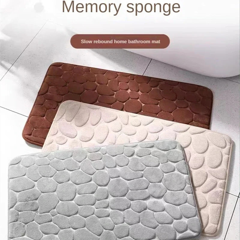 3D Non Slip Bathroom Mat Cobblestone Embossed