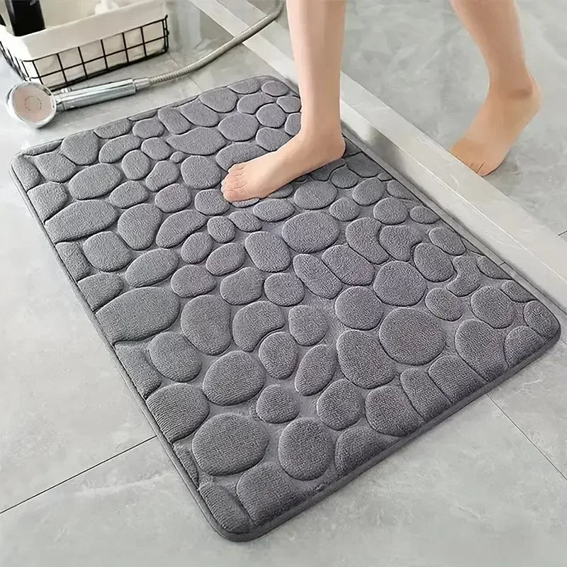3D Non Slip Bathroom Mat Cobblestone Embossed