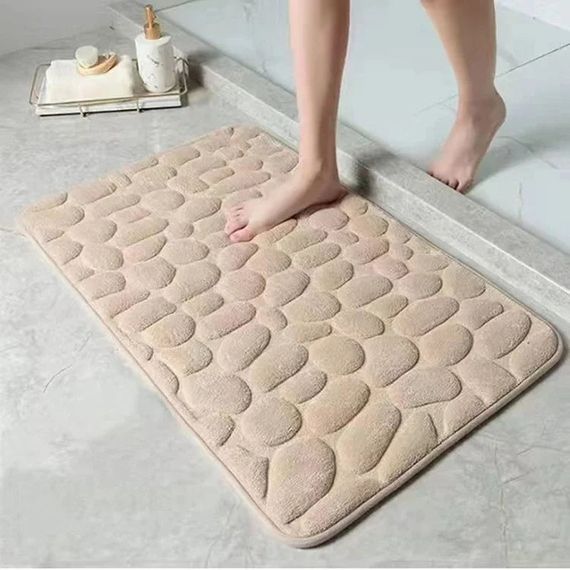 3D Non Slip Bathroom Mat Cobblestone Embossed