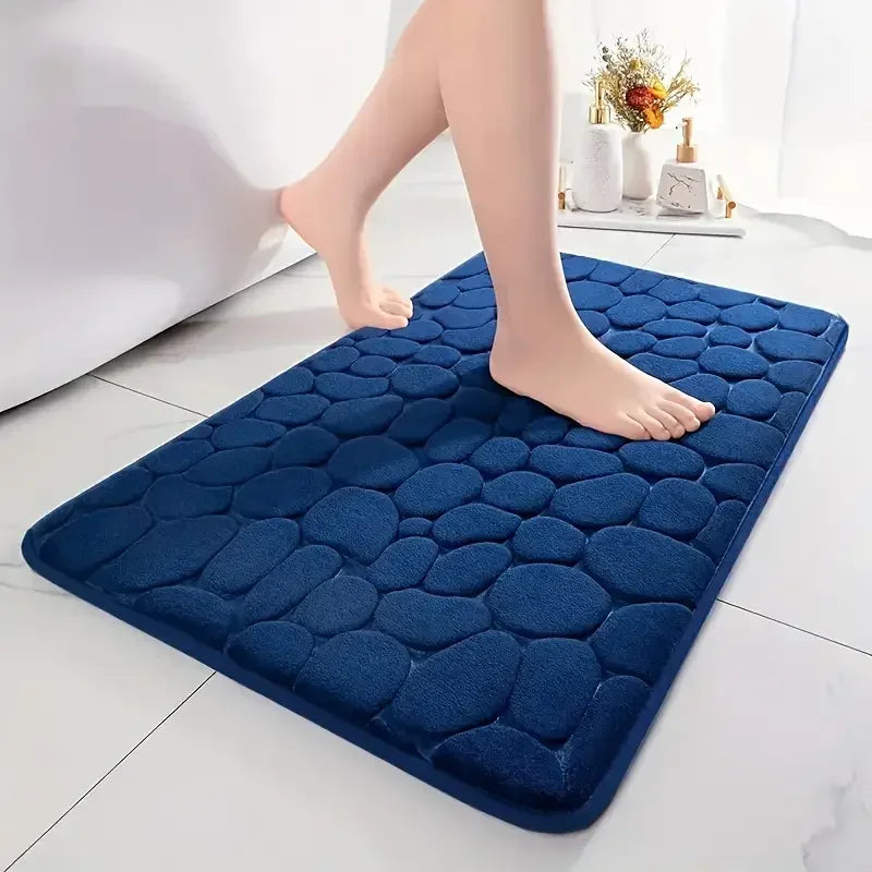 3D Non Slip Bathroom Mat Cobblestone Embossed