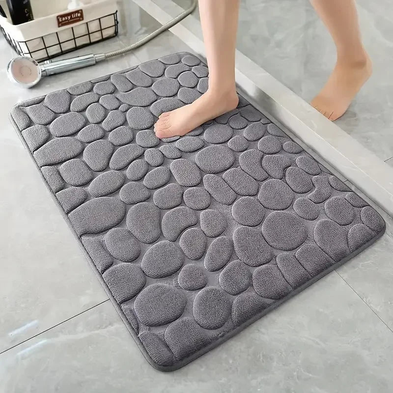 3D Non Slip Bathroom Mat Cobblestone Embossed