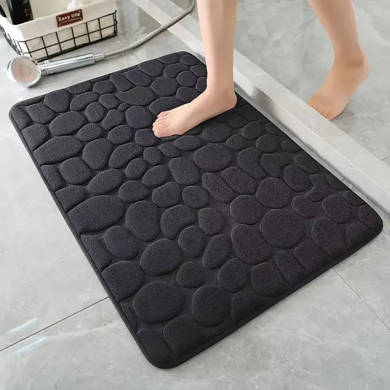 3D Non Slip Bathroom Mat Cobblestone Embossed