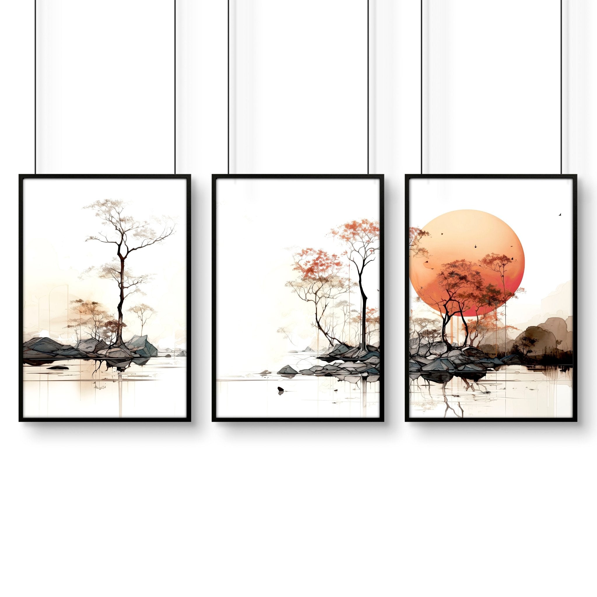Chinese Wall Art | Set of 3 Asian Inspired Wall art Prints