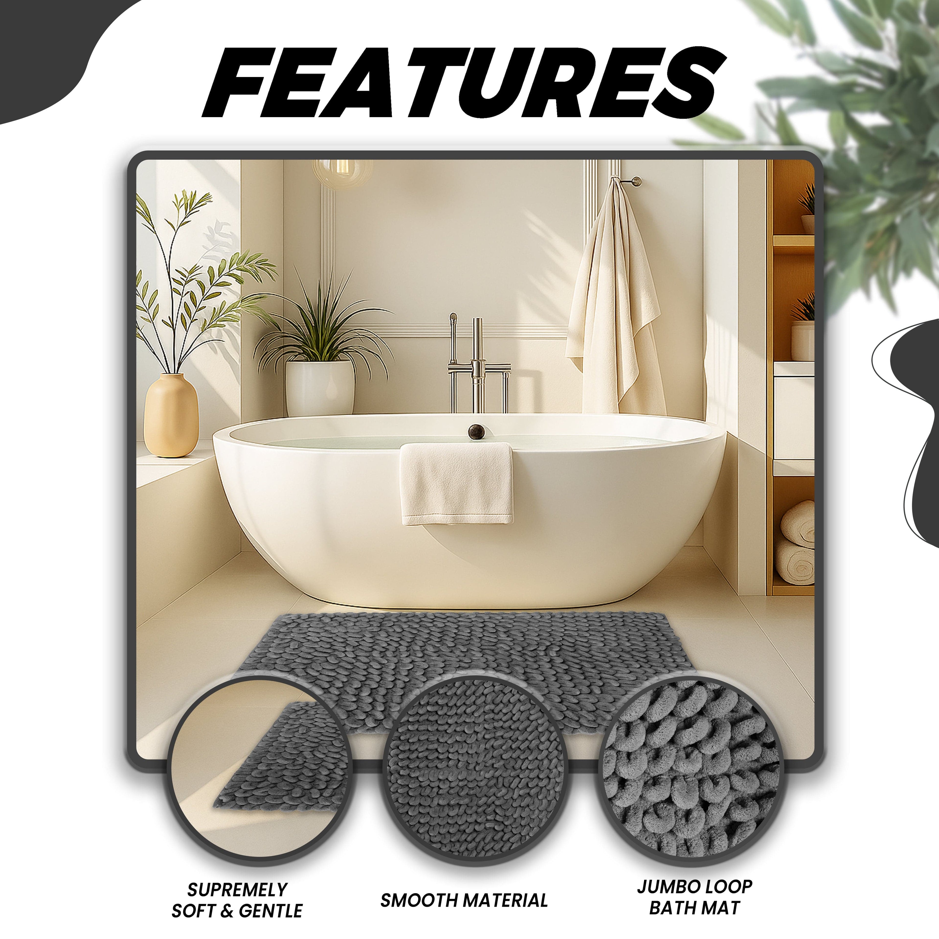 Jumbo Loop Bath Mat Non Slip Water Absorbent