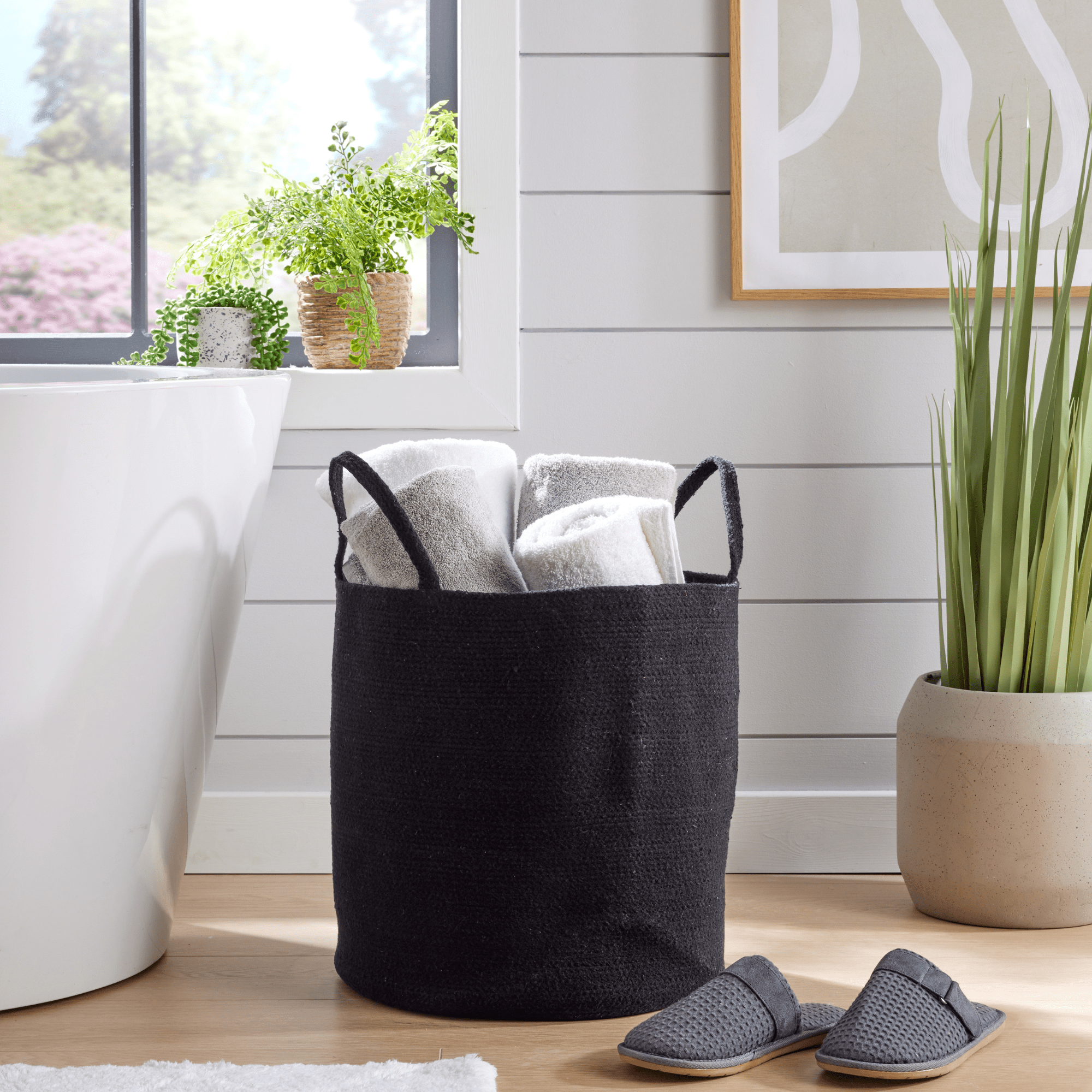 Large Woven Cotton Laundry Basket with Handles