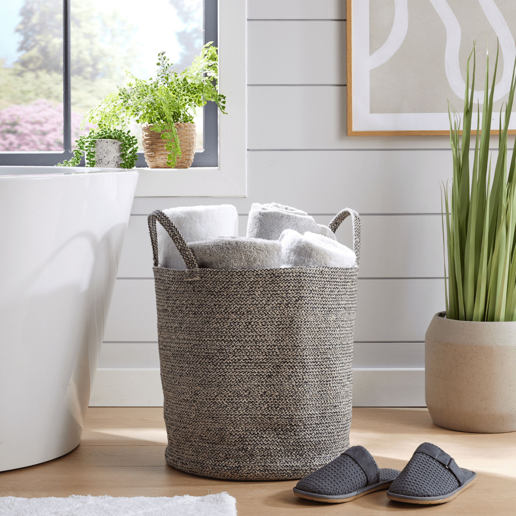 Large Woven Cotton Laundry Basket with Handles