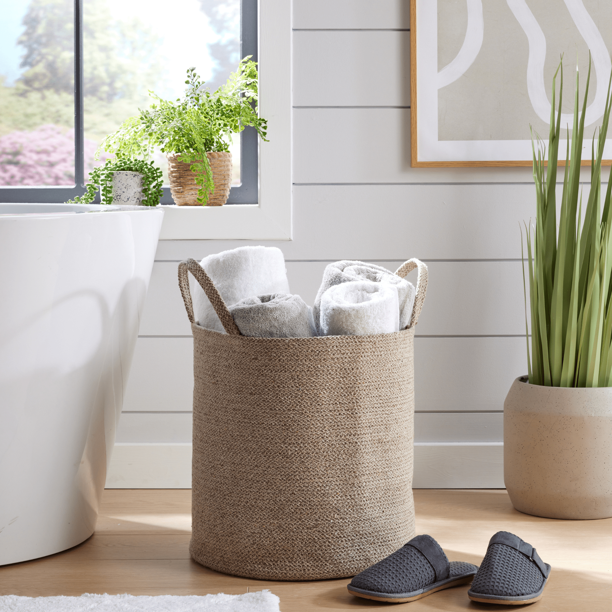Large Woven Cotton Laundry Basket with Handles