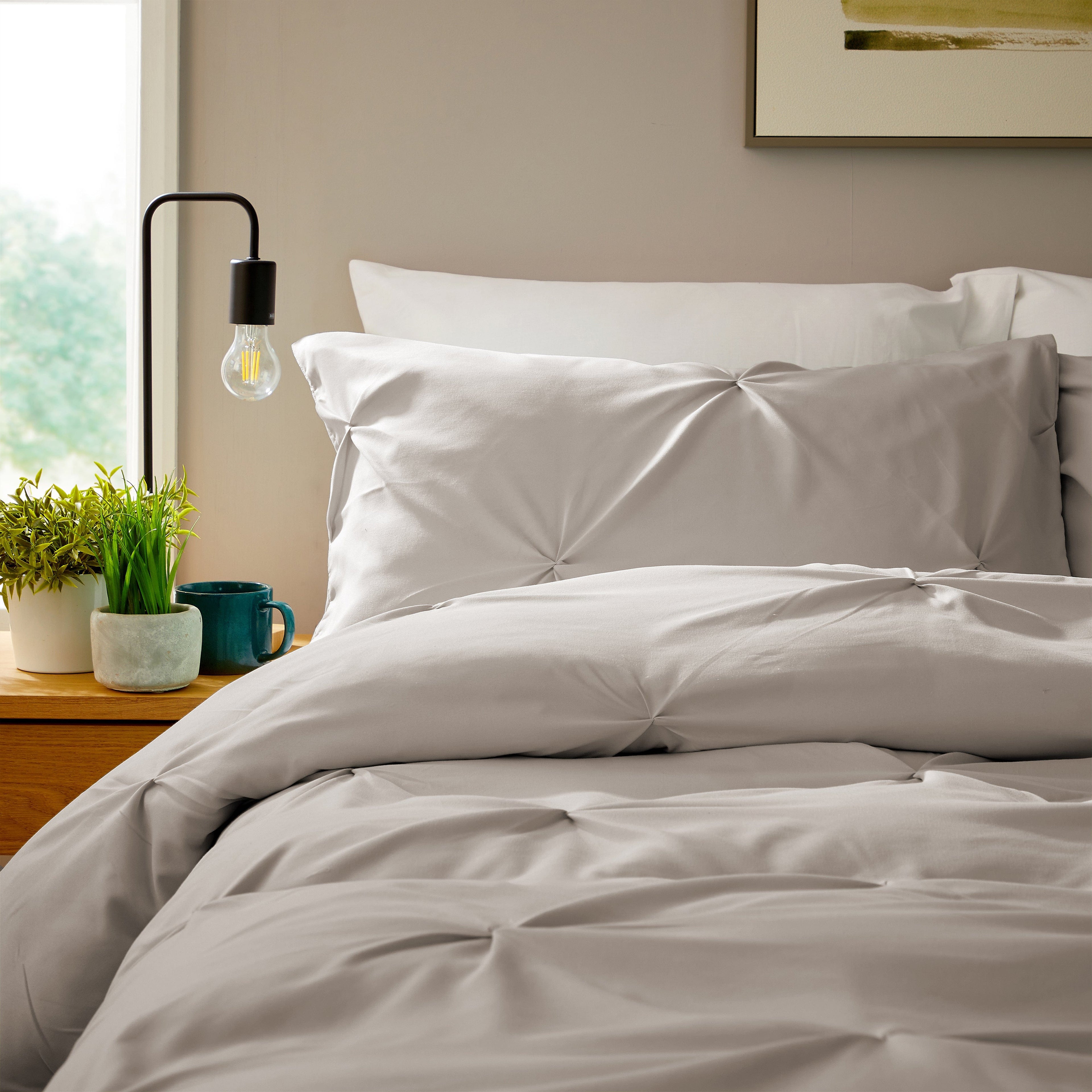 Pintuck Natural Microfibre Duvet Cover Set with Pillowcases