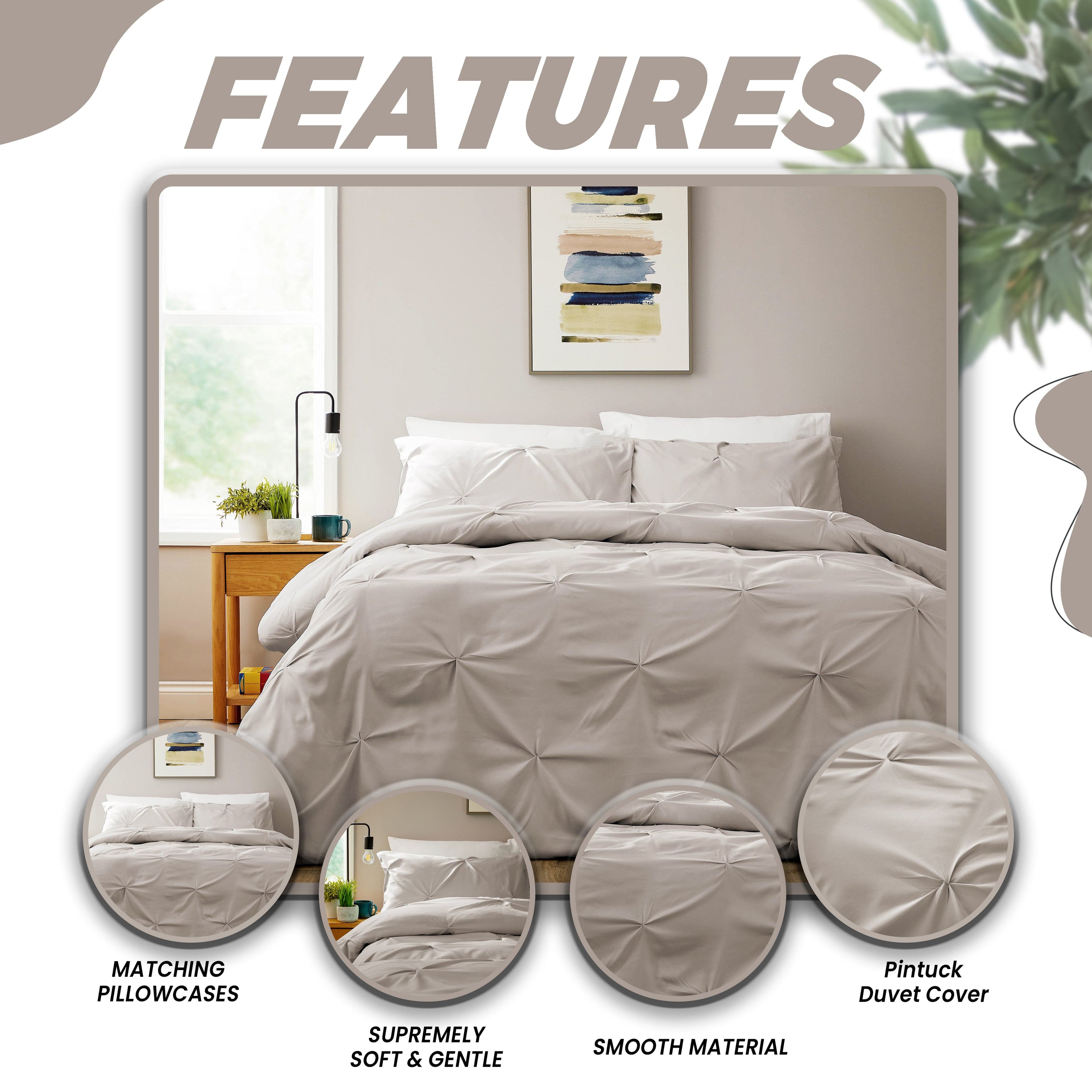 Pintuck Natural Microfibre Duvet Cover Set with Pillowcases