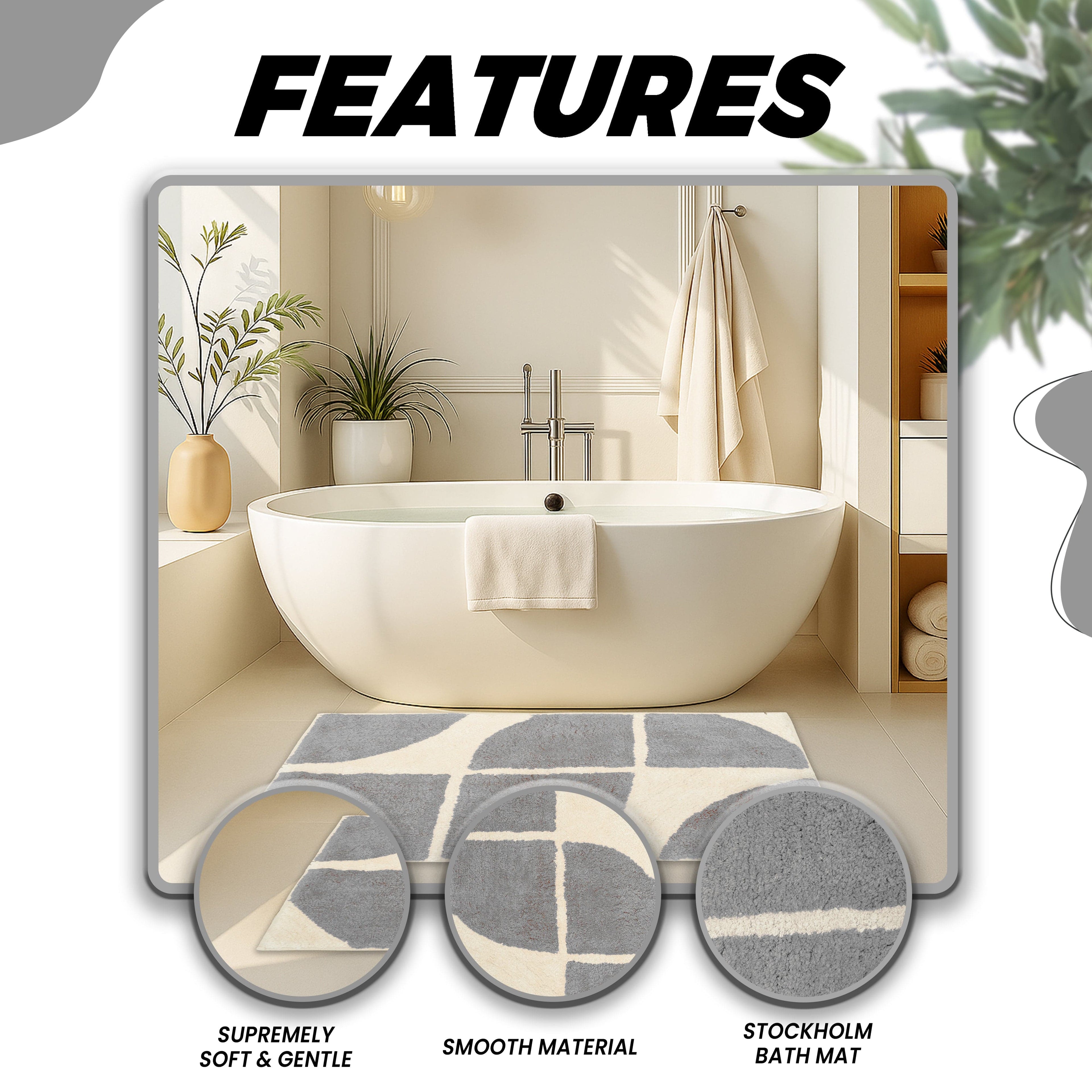 Bath Mat Non Slip Backing Super Soft Water Absorbent