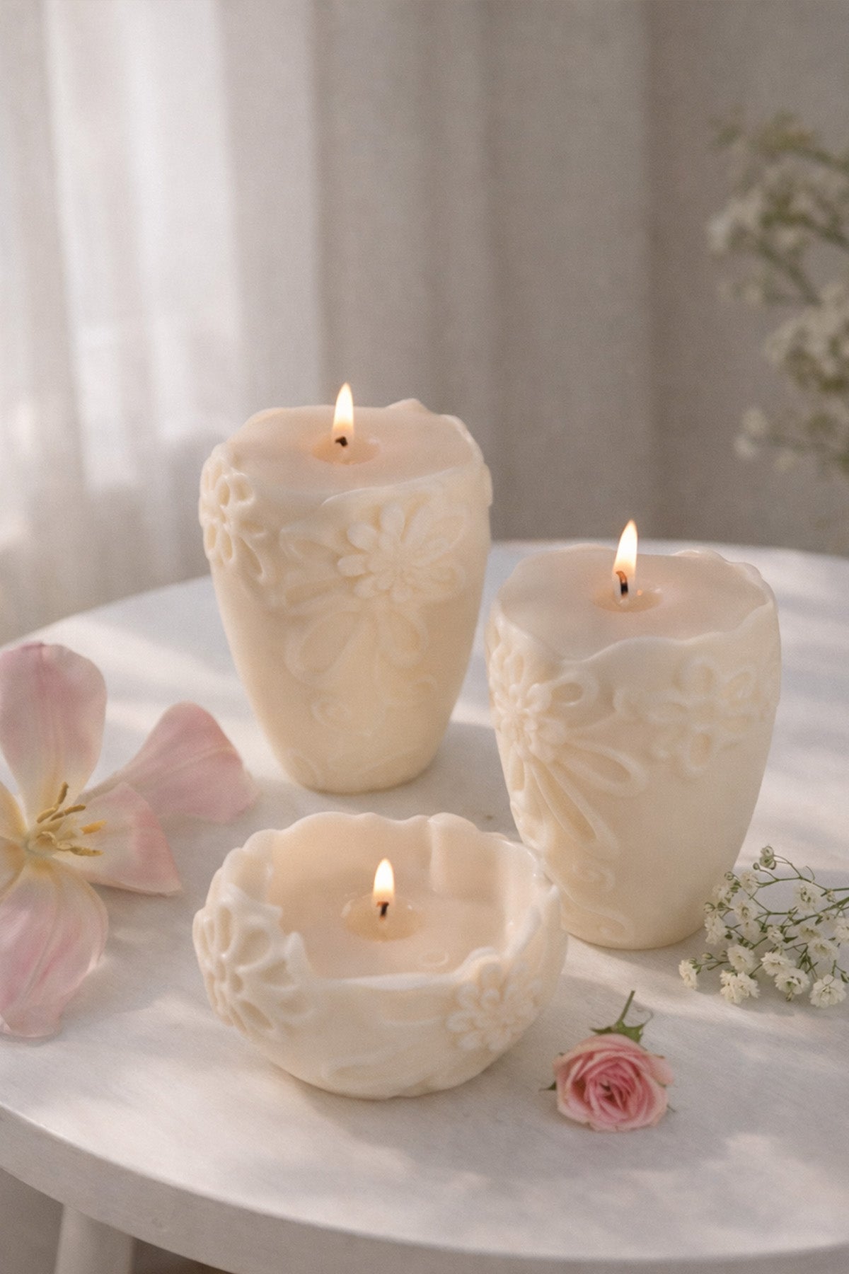 Flower Pillar Candle Duo
